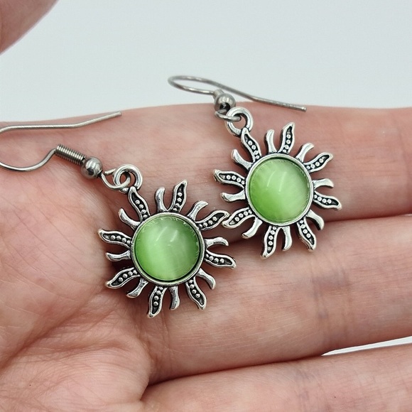 Any 2/$20! Silver Green Gem Sun Drop Earrings - Picture 2 of 5